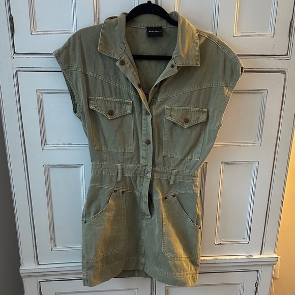 Miou Muse Pants - Miou Muse Olive Green Button-Up Romper